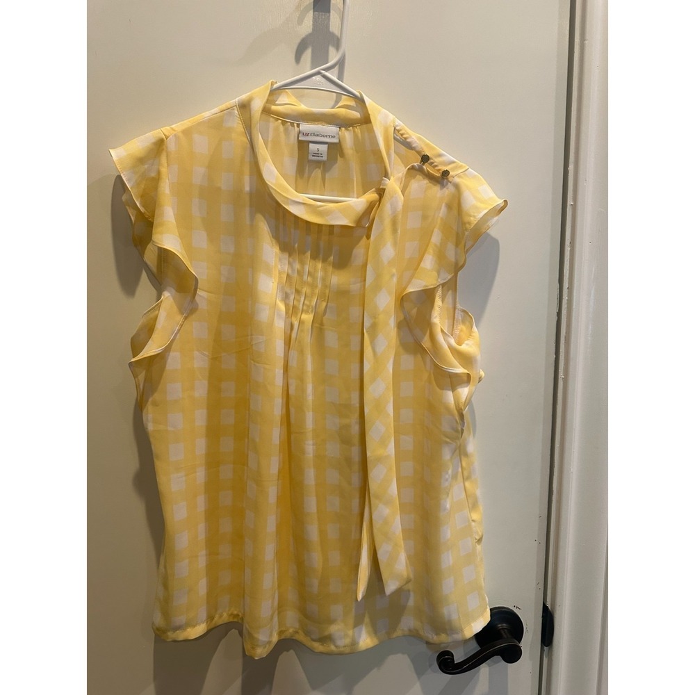 Liz Claiborne Womens S Yellow & White Gingham Sleeveless Blouse